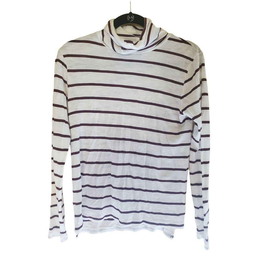 Madewell Top Small Womens Turtle Neck Long Sleeve White Purple Striped Casual